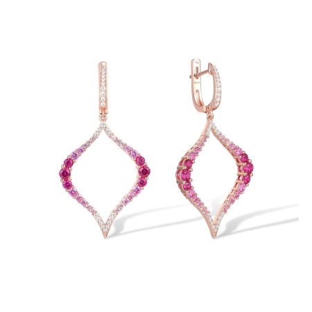 Sterling Silver w/ Rose Plating Earrings Created Pink Sapphire,Created Ruby,White Cubic Zirconia (E316893CPRZSR925)