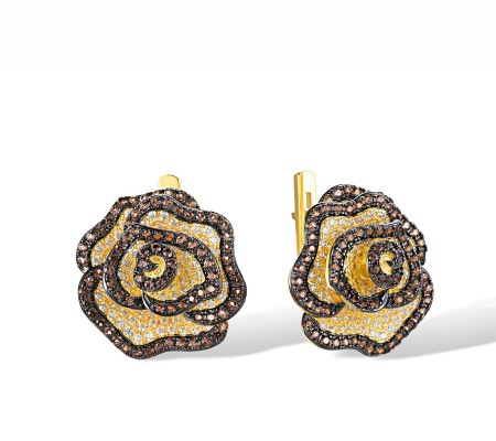 Sterling Silver w/ Yellow Black Plating Earrings Nano Brown Spinel,White Cubic Zirconia (E316897NBZSC925)