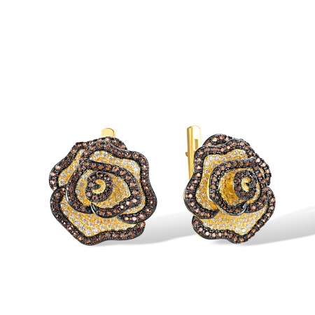 Sterling Silver w/ Yellow Black Plating Earrings Nano Brown Spinel,White Cubic Zirconia (E316897NBZSC925)