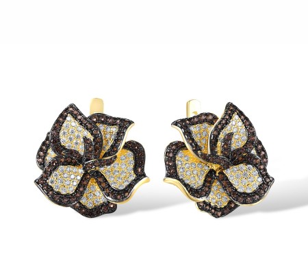 Sterling Silver w/ Yellow Black Plating Earrings Nano Brown Spinel,White Cubic Zirconia (E316899NBZSC925)