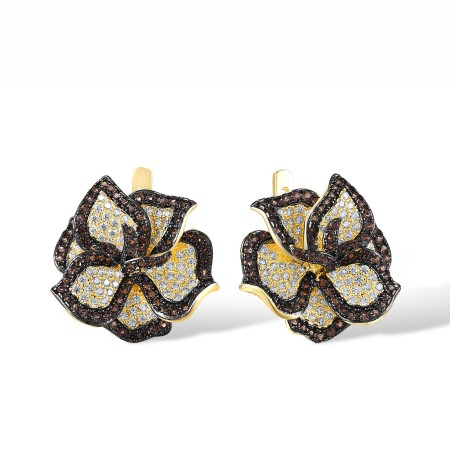 Sterling Silver w/ Yellow Black Plating Earrings Nano Brown Spinel,White Cubic Zirconia (E316899NBZSC925)