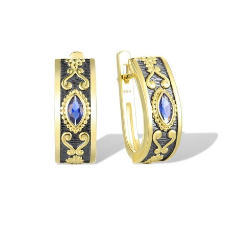 Sterling Silver w/ Yellow Black Plating Earrings Blue Nano Cubic Zirconia (E316942BNZSC925)