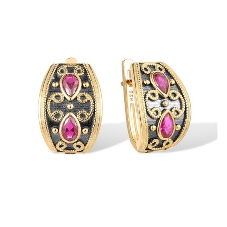 Sterling Silver w/ Yellow Black Plating Earrings Created Ruby (E316943CRUSC925)