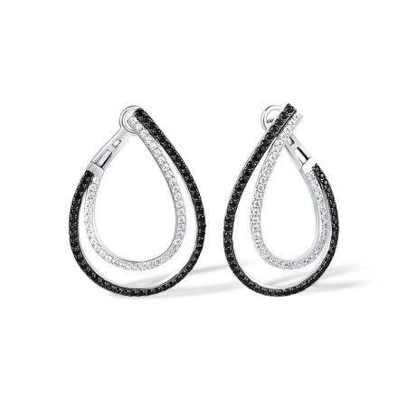 Sterling Silver w/ Black White Plating Earrings Black spinel,White Cubic Zirconia (E316963BSNZSK925)