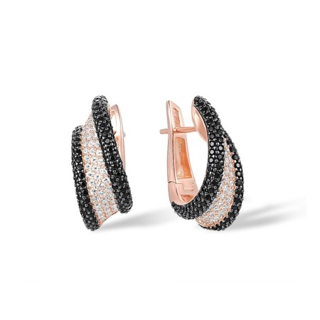 Sterling Silver w/ Rose Black Plating Earrings Black spinel,White Cubic Zirconia (E316964BSNZSD925)