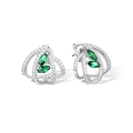 Sterling Silver Earrings Green Glass,White Cubic Zirconia (E316965GRGZSL925)