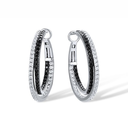 Sterling Silver w/ Black White Plating Earrings Black spinel,White Cubic Zirconia (E316993BSNZSK925)