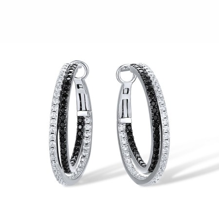 Sterling Silver w/ Black White Plating Earrings Black spinel,White Cubic Zirconia (E316993BSNZSK925)
