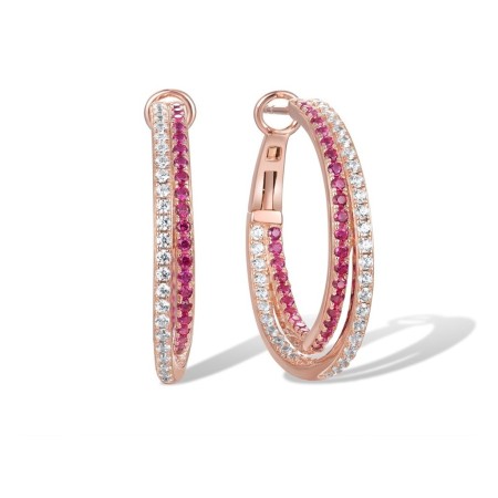 Sterling Silver w/ Rose Plating Earrings Created Ruby,White Cubic Zirconia (E316993CRZSR925)