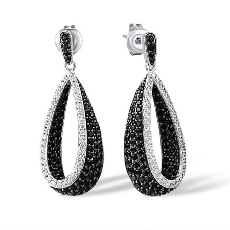 Sterling Silver w/ Black White Plating Earrings Black spinel,White Cubic Zirconia (E316994BSNZSK925)