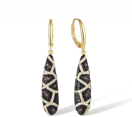 Sterling Silver w/ Yellow Black Plating Earrings Black spinel,Nano Brown Spinel,White Cubic Zirconia (E316995SCWZSC925)
