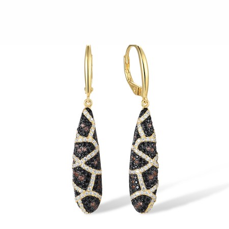 Sterling Silver w/ Yellow Black Plating Earrings Black spinel,Nano Brown Spinel,White Cubic Zirconia (E316995SCWZSC925)