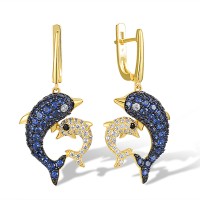 Sterling Silver w/ Yellow Black Plating Earrings Black spinel,Blue Nano Cubic Zirconia,White Cubic Zirconia (E316997BNSZSC925)