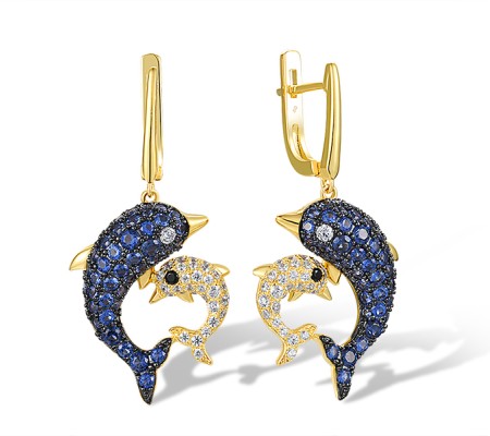 Sterling Silver w/ Yellow Black Plating Earrings Black spinel,Blue Nano Cubic Zirconia,White Cubic Zirconia (E316997BNSZSC925)