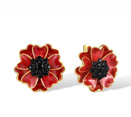 Sterling Silver w/ Yellow Black Plating Earrings Black spinel,Enamel (E317038ENA1SC925)