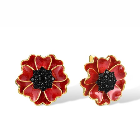 Sterling Silver w/ Yellow Black Plating Earrings Black spinel,Enamel (E317038ENA1SC925)