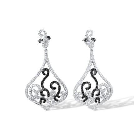 Sterling Silver w/ Black White Plating Earrings Black spinel,White Cubic Zirconia (E317044BSNZSK925)