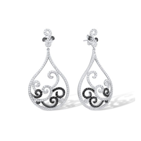 Sterling Silver w/ Black White Plating Earrings Black spinel,White Cubic Zirconia (E317045BSNZSK925)