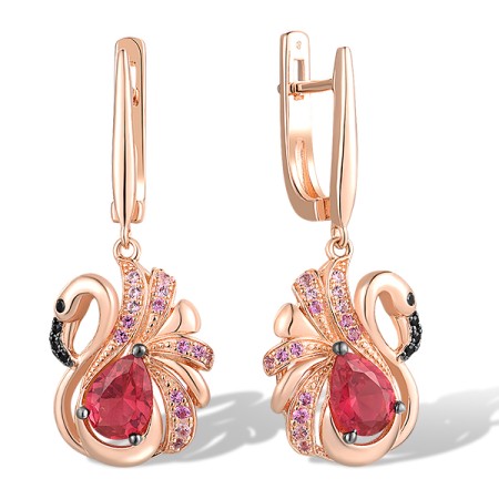 Sterling Silver w/ Rose Black Plating Earrings Black spinel,Created Pink Sapphire,Red Nano Crystal (E317048BPRNSD925)