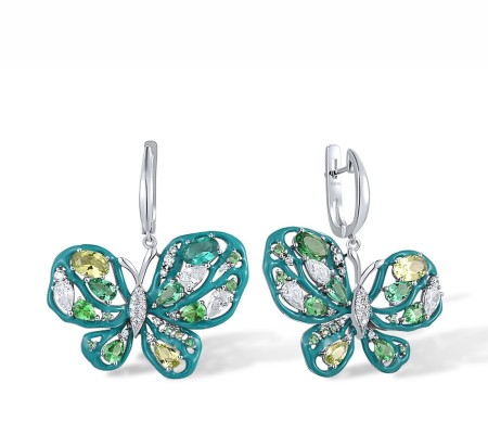 Sterling Silver Earrings Enamel,Green Nano Cubic Zirconia (Per,Green Spinel,White Cubic Zirconia (E317050ENASL925)