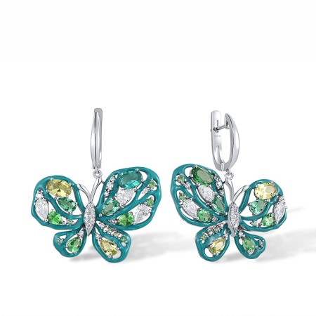 Sterling Silver Earrings Enamel,Green Nano Cubic Zirconia (Per,Green Spinel,White Cubic Zirconia (E317050ENASL925)