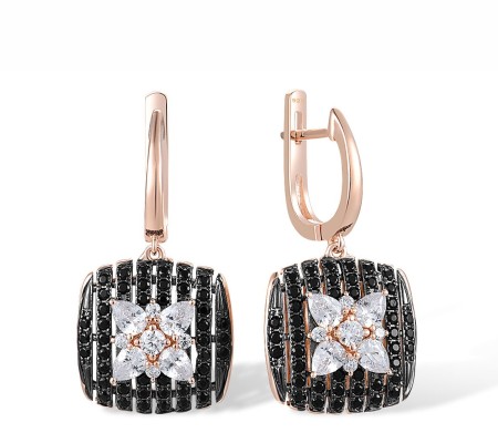 Sterling Silver w/ Rose Black Plating Earrings Black spinel,White Cubic Zirconia (E317051BSNZSD925)