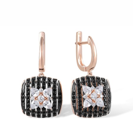Sterling Silver w/ Rose Black Plating Earrings Black spinel,White Cubic Zirconia (E317051BSNZSD925)