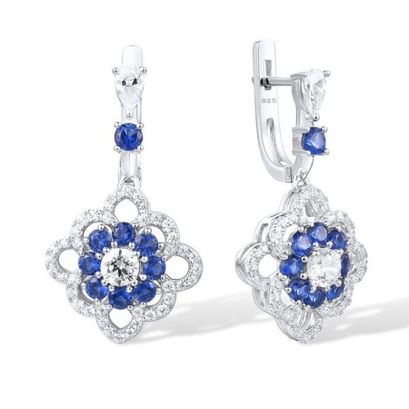 Sterling Silver Earrings Blue Nano Cubic Zirconia,White Cubic Zirconia (E317057BZZSL925)