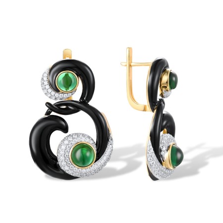 Sterling Silver w/ IONIC YELLOW PLATING Earrings Enamel,Green Glass,White Cubic Zirconia (E317059ENASP925)