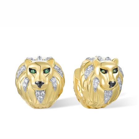 Sterling Silver w/ Yellow Black White Plating Earrings Green Spinel,White Cubic Zirconia (E317062GSZSZ925)