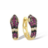 Sterling Silver w/ Yellow Black Plating Earrings Black spinel,Created Ruby,White Cubic Zirconia (E317068BCRZSC925)