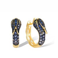 Sterling Silver w/ Yellow Black Plating Earrings Blue Nano Cubic Zirconia,Blue Spinel,Green Spinel (E317071GSBNSC925)