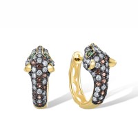 Sterling Silver w/ Yellow Black Plating Earrings Green Spinel,Nano Brown Spinel,White Cubic Zirconia (E317072GBRZSC925)