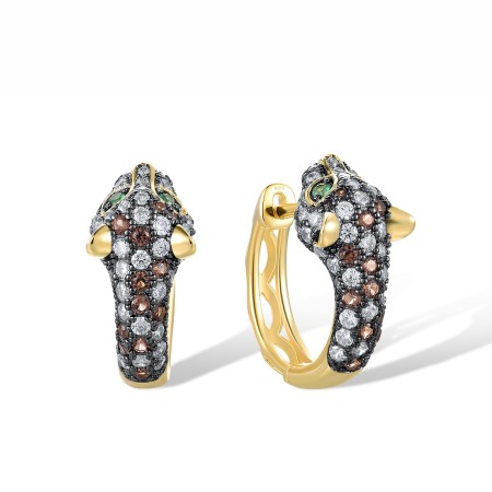 Sterling Silver w/ Yellow Black Plating Earrings Green Spinel,Nano Brown Spinel,White Cubic Zirconia (E317072GBRZSC925)