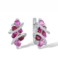 Sterling Silver Earrings Created Pink Sapphire,Created Ruby,White Cubic Zirconia (E317087CPRZSL925)