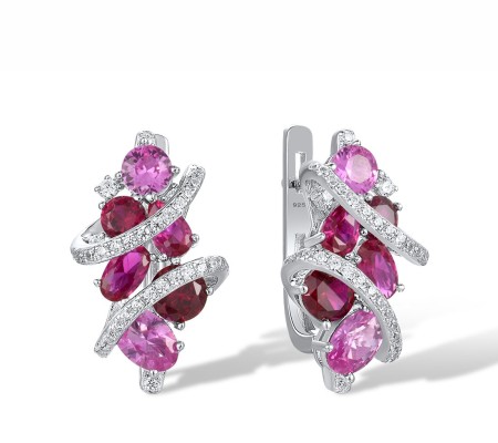 Sterling Silver Earrings Created Pink Sapphire,Created Ruby,White Cubic Zirconia (E317087CPRZSL925)