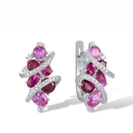 Sterling Silver Earrings Created Pink Sapphire,Created Ruby,White Cubic Zirconia (E317087CPRZSL925)