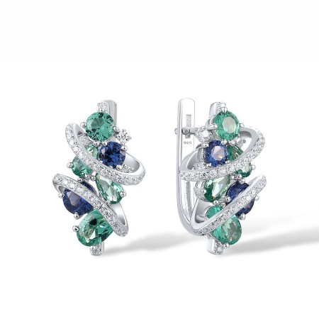 Sterling Silver Earrings Blue Spinel,Green Spinel,White Cubic Zirconia (E317087GSBZSL925)