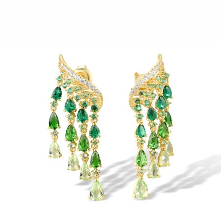 Sterling Silver w/ Yellow Plating Earrings Green Glass,Green Spinel,White Cubic Zirconia (E317096GGNZSY925)