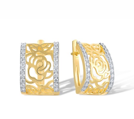 Sterling Silver w/ IONIC YELLOW PLATING Earrings White Cubic Zirconia (E317102WCZSP925)