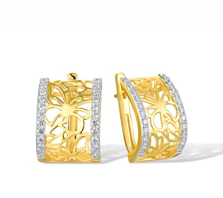 Sterling Silver w/ IONIC YELLOW PLATING Earrings White Cubic Zirconia (E317103WCZSP925)