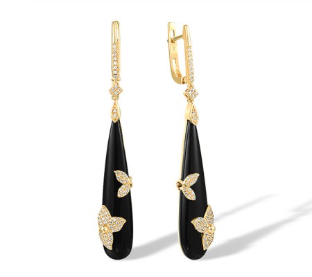 14KY Earrings Black Agate,Diamond (E317107BAG14KY)