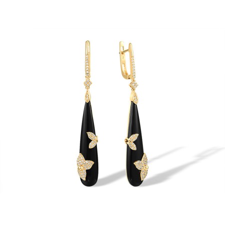 14KY Earrings Black Agate,Diamond (E317107BAG14KY)