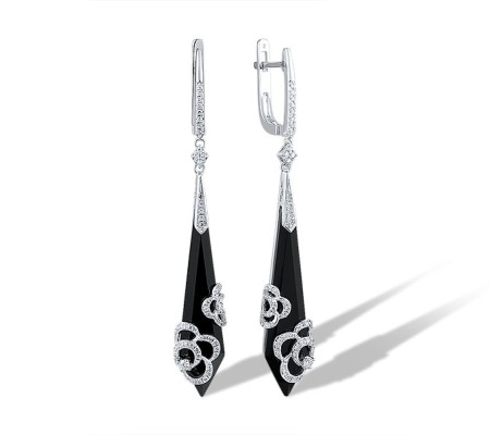 14KW Earrings Black Agate,Diamond (E317108BAG14KW)