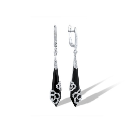 14KW Earrings Black Agate,Diamond (E317108BAG14KW)