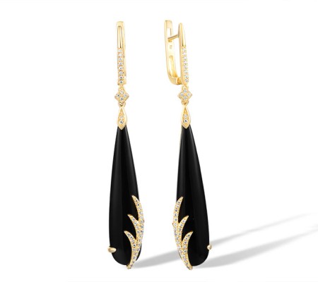 14KY Earrings Black Agate,Diamond (E317109BAG14KY)