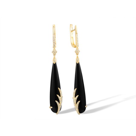 14KY Earrings Black Agate,Diamond (E317109BAG14KY)