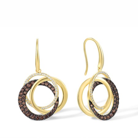Sterling Silver w/ Yellow Black Plating Earrings Nano Brown Spinel,Smoky CZ,White Cubic Zirconia (E317150NBZSC925)