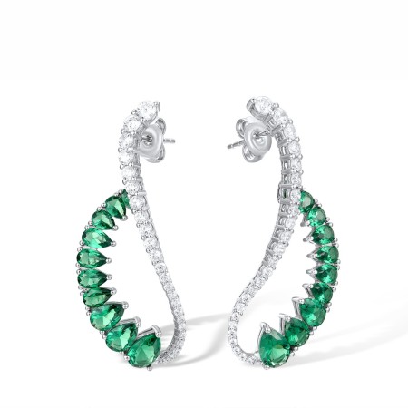 Sterling Silver Earrings Green Spinel,White Cubic Zirconia (E317151GSZSL925)