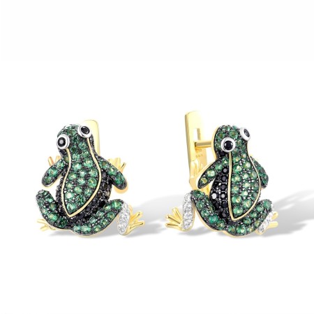 Sterling Silver w/ Yellow Black White Plating Earrings Black spinel,Green Spinel,White Cubic Zirconia (E317154BGSZSZ925)